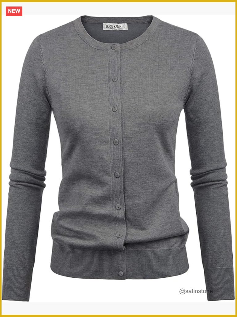 Long Sleeve Button Down Crew Neck Classic Cardigan Sweater Knit